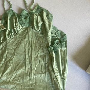 Green silk slip dress